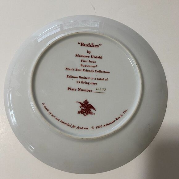 Anheuser Busch Collectors Plate "Buddies” By Marlowe Urdahl Puppies 1990 Vtg - Picture 4 of 5